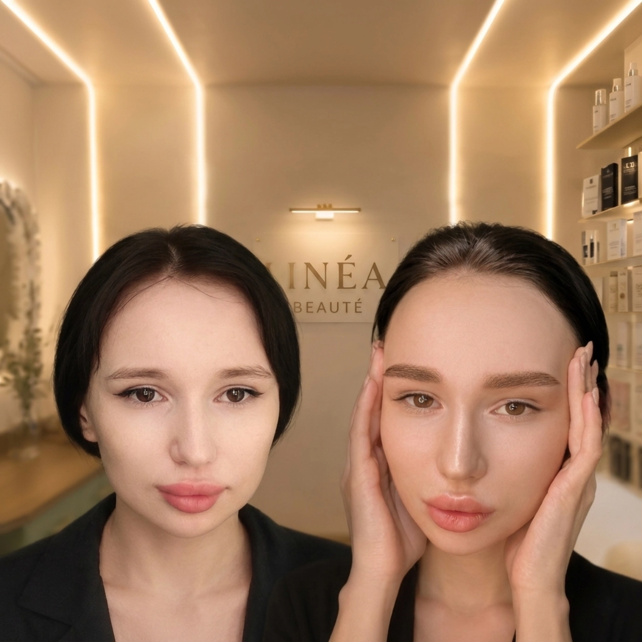 his technique uses a soft pixel-shading method to create a light, powdery finish. It provides subtle definition and symmetry, giving the client a natural, elegant look that perfectly frames the face.